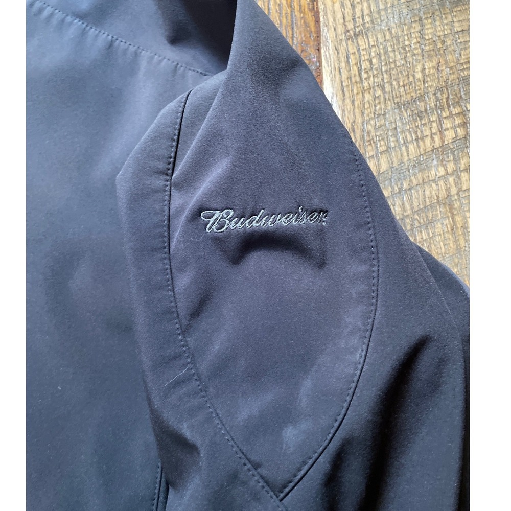 Destinations Budweiser Softshell Jacket Mens Large‎ Black Grey Full Zip Fleece